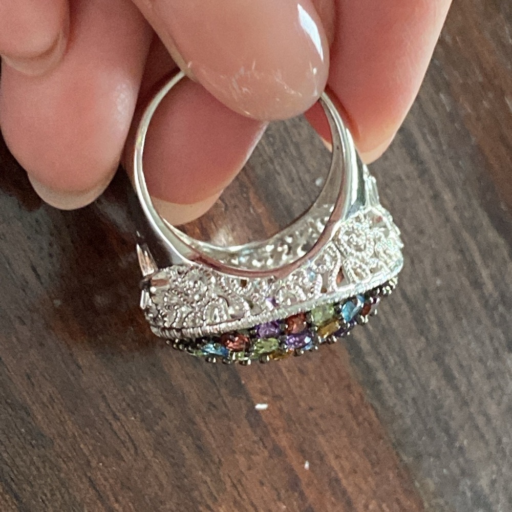 Multicolor Gemstone Silver Ring - Picture 4 of 6